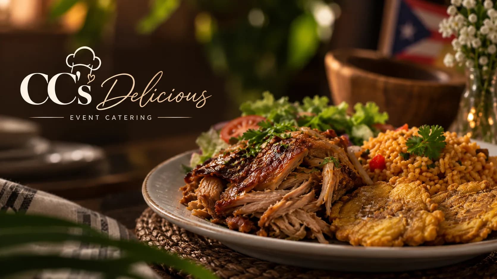 Puerto Rican-style catering spread by CC's Delicious